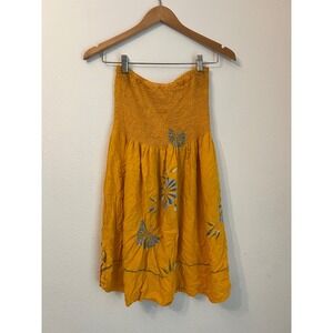 Yellow‎ Strapless Dress Embroidered Butterfly Floral Summer Sundress